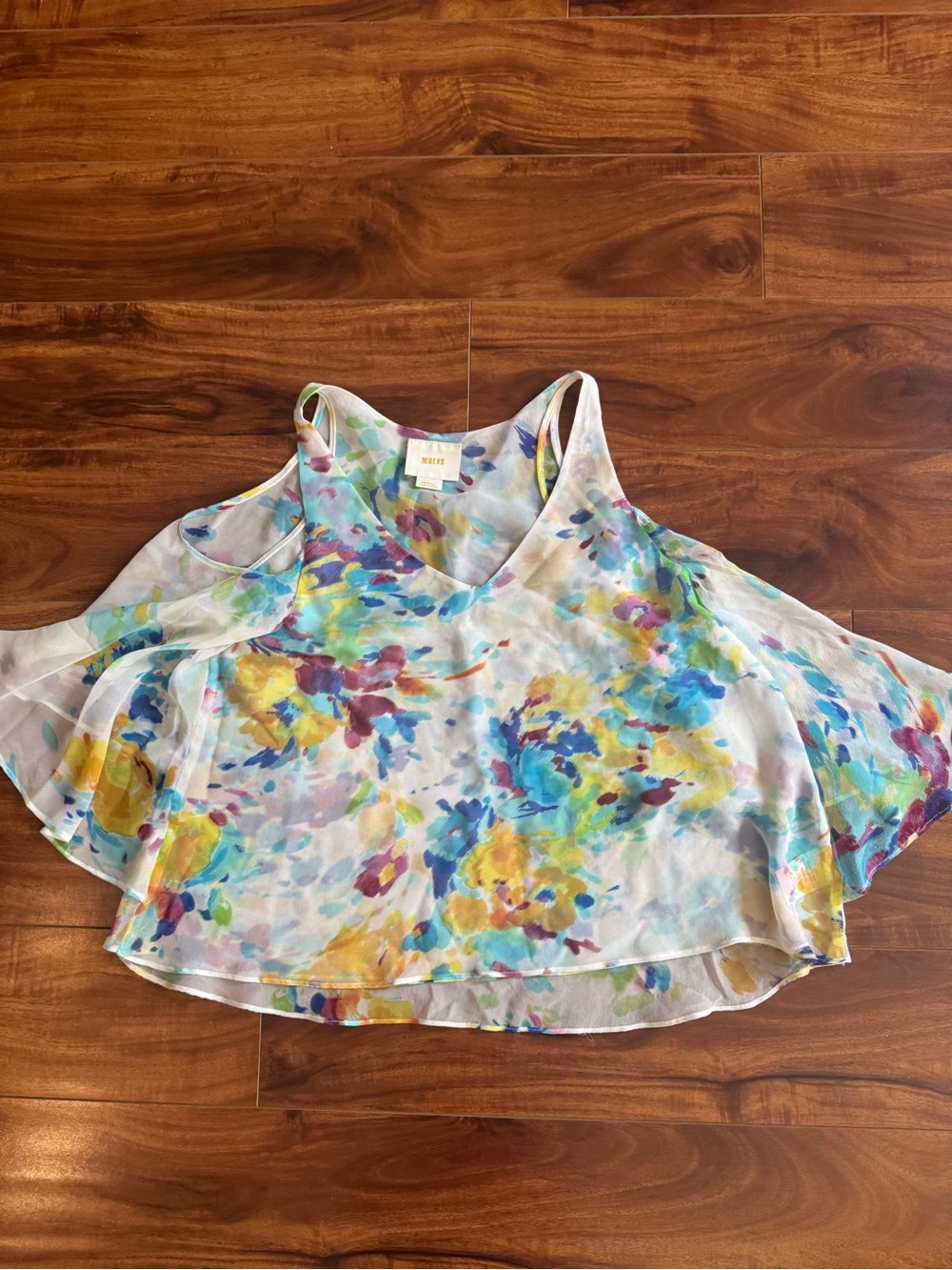 Maeve White Floral Watercolor Cold-Shoulder Tank